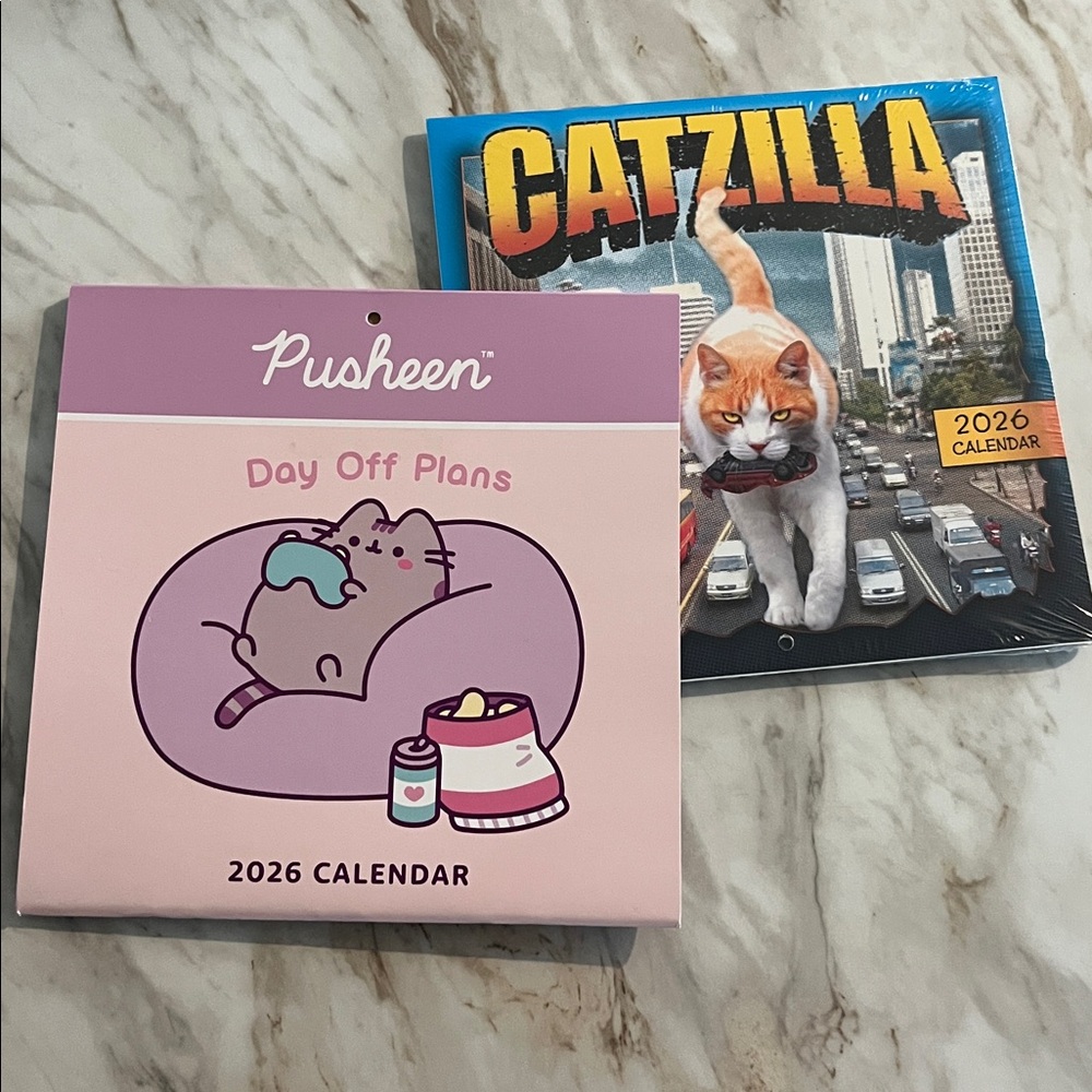 Pusheen & Catzilla 2026 Calendars “Day Off Plans” “Run For Your Lives”